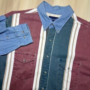Vtg Wrangler Brushpopper Shirt 17.5-35 Striped Denim Western 90s X-Long Tails